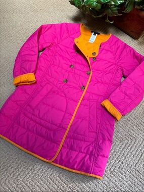 J. Crew Pink reversible Quilted Coat with Orange Lining